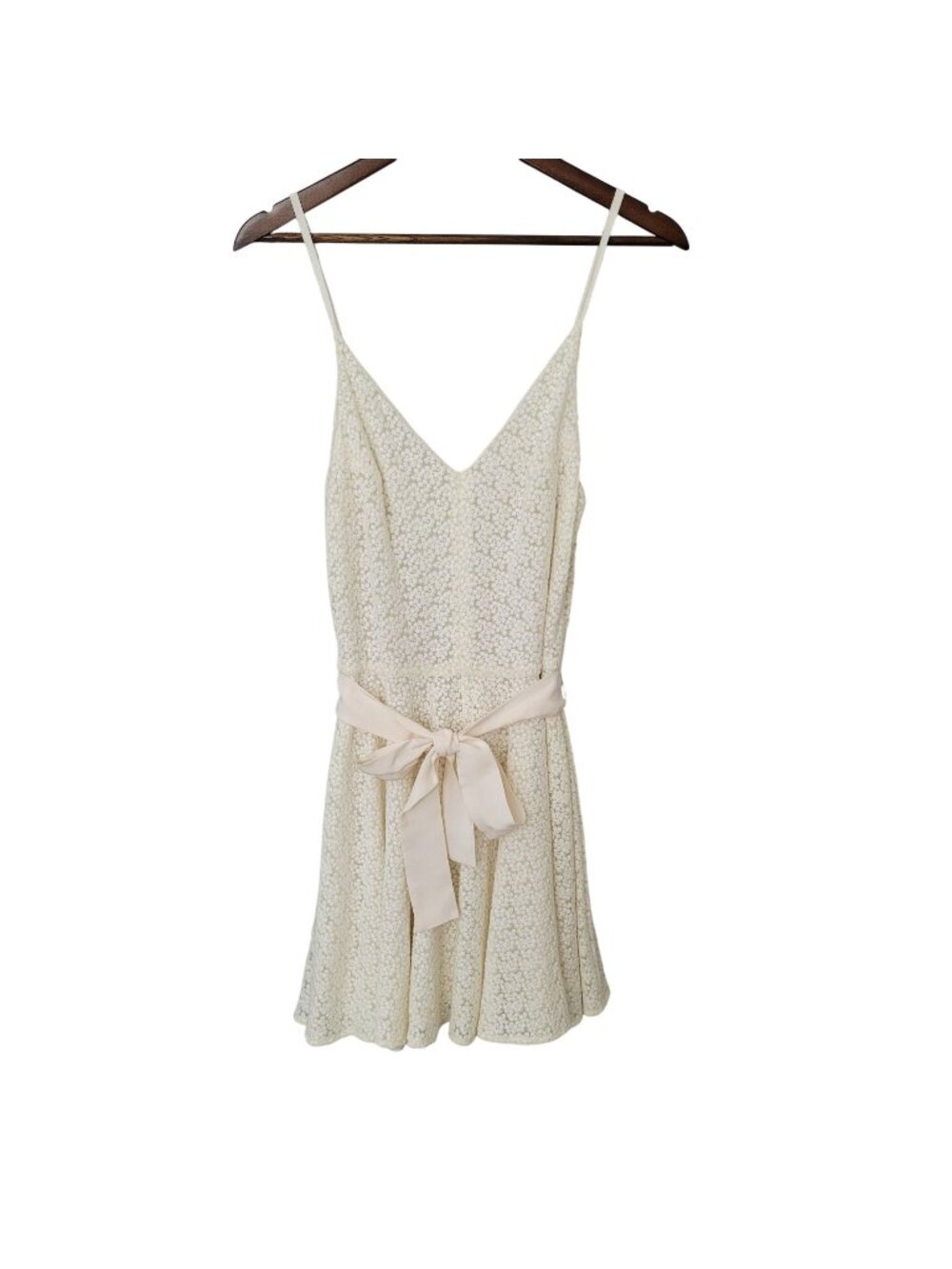 Amanda Uprichard Haley Daisy Lace Dress Womens Size M Cream V-Neck Bow Tie Waist